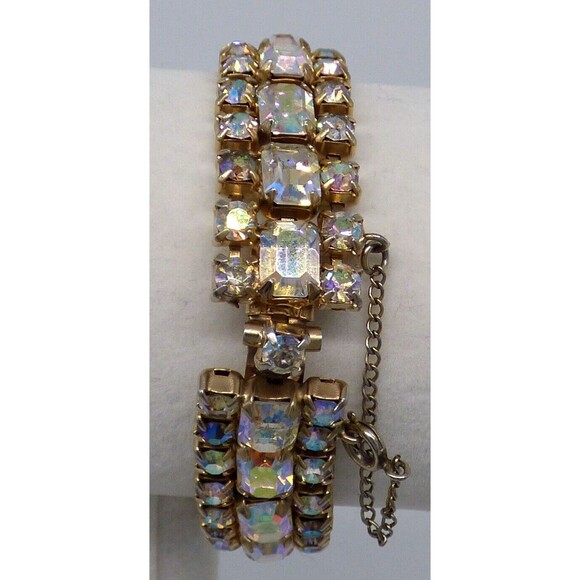Kramer NY Aurora Borealis Baguette Rhinestone Bracelet Gold Tone Metal Sparkly! - Picture 8 of 12